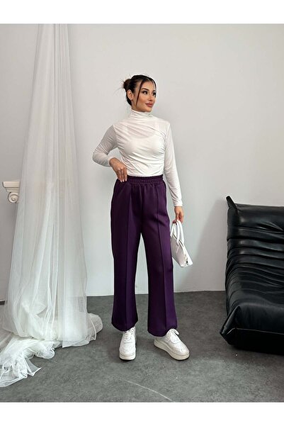 Hatun Atila Elastic Waist Scuba Fabric Trousers 8935 - Purple