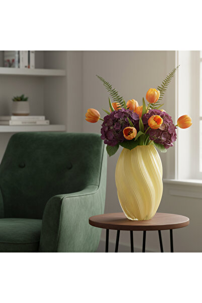 Hinora Διακοσμητικό Γυάλινο Βάζο με Ανάγλυφο Κίτρινο Χρώμα 26x14x14cm