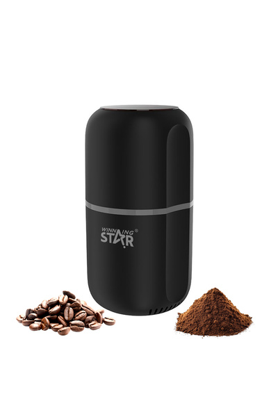 WINNINGSTAR مطحنة قهوة كهربائية محمولة بقوة 150 وات بسعة 80 جرام ومحرك نحاسي نقي (ST-9713) باللون الأسود