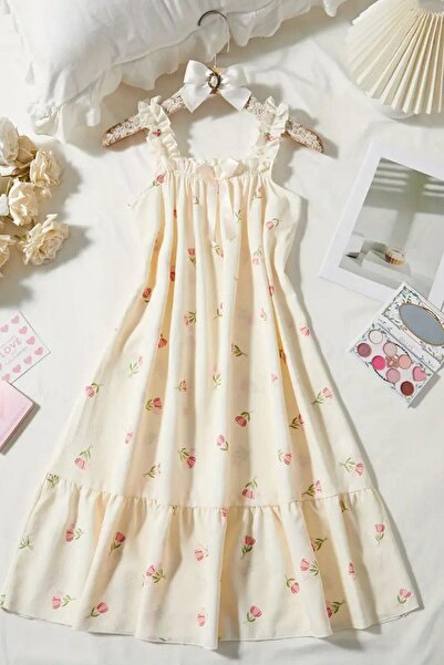 BELLA NOTTE Çiçek Desenli Fırfırlı İp Askılı Gecelik