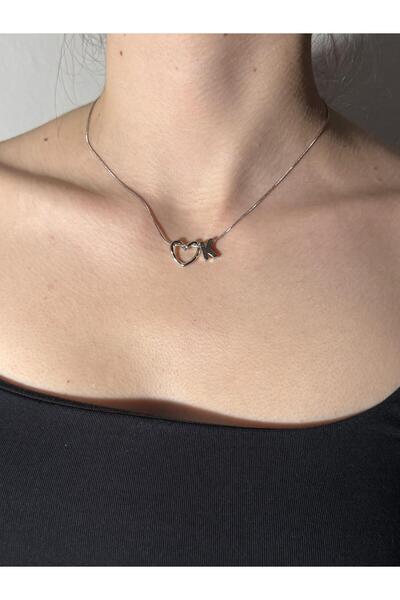 Sirena Accessories Kalp Detaylı Gümüş Kaplama Paslanmaz Çelik Harfli Kolye