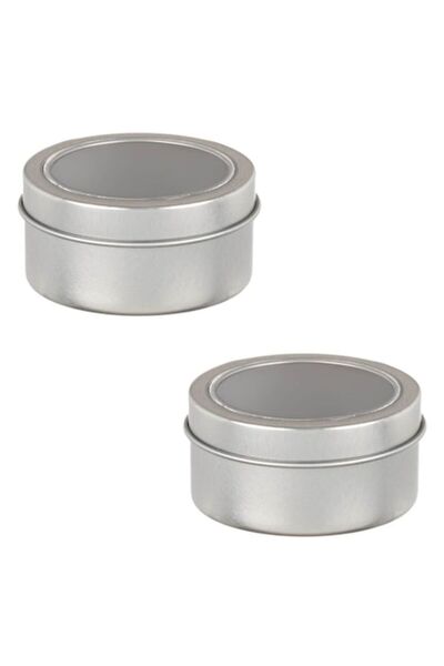 SHOPIENS Set of Metal Tins with Transparent Window, 2 pcs, Silver, 6x3 cm