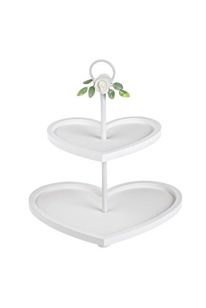 SHOPIENS Mr&Mrs 2-Tier Heart-Shaped Wooden Cake Stand, White