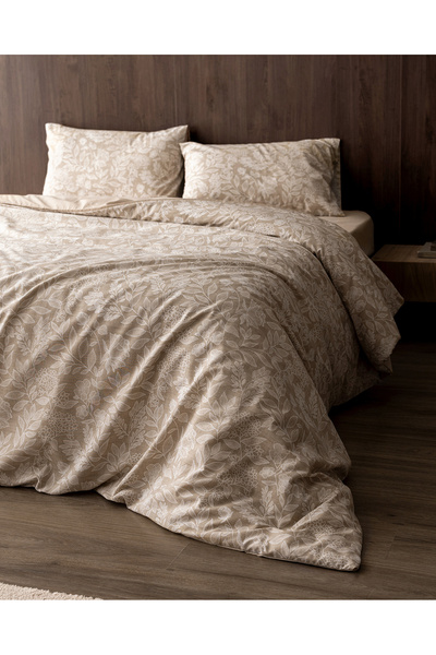 Madame Coco Delisle King Size Pamuklu Baskılı Nevresim Takımı - Bej