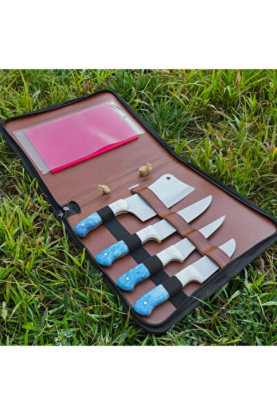 kösemehmet 4'lü Kasap Bıçağı Seti + Kesme Tahtası - Paslanmaz Premium Kalite