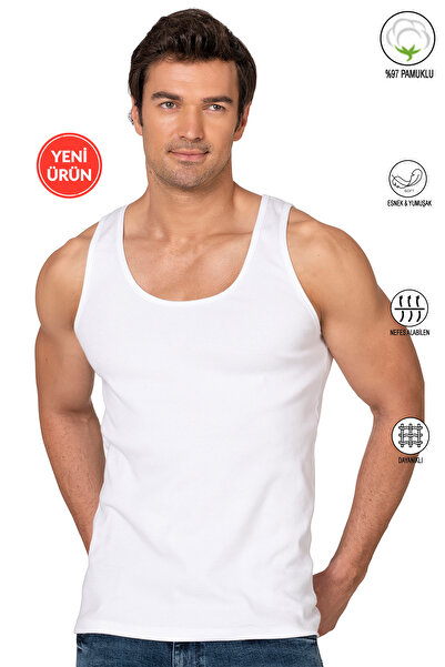 ÖZKAN underwear Özkan 12423 Men's 97% Cotton Camisole Ribbed Thick Strap Combed Cotton Undershirt Flexible Soft