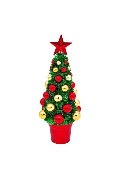 ANTBRO Brad de Crăciun decorativ, beteală, 39 cm, ornamente aurii și roșii, s...