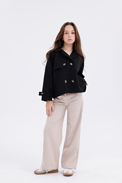 WİENS KİDS Kız Çocuk Düğme ve Sırt Tasarım Detaylı Kısa Trençkot