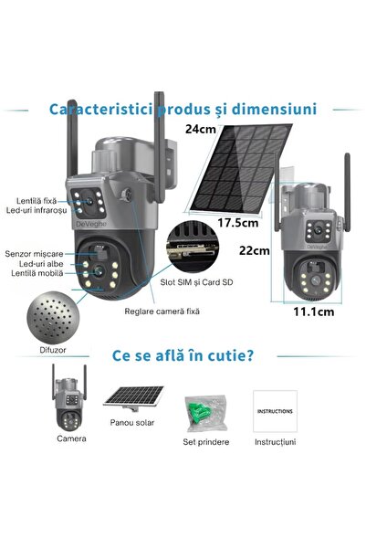 DeVeghe GS20 4G Dual Surveillance Camera 6MP with 7.5W Solar Panel & 64GB Card, Gray
