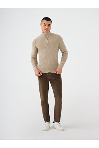 Loft LF2037257 Açık Haki Erkek Dik Yaka Yarım Fermuarlı Regular Fit Kazak