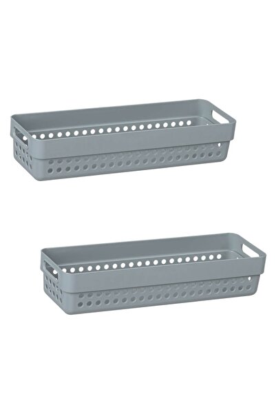 SHOPIENS Set of Storage Baskets, Perforated Design, Handles, Gray, 0.75 L, 2 Pieces