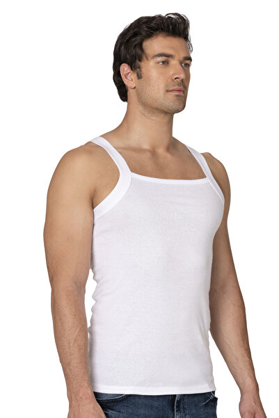 ÖZKAN underwear Özkan 11292 Men's 100% Cotton Ribbed Fabric Thin Straps Wide Neckline Undershirt Flexible Soft