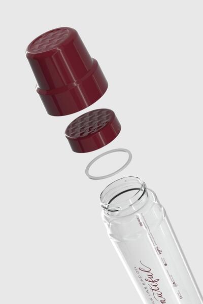 Renga Nest Text Patterned 800 ml Tritan Flask with Glass 912085 Claret Red