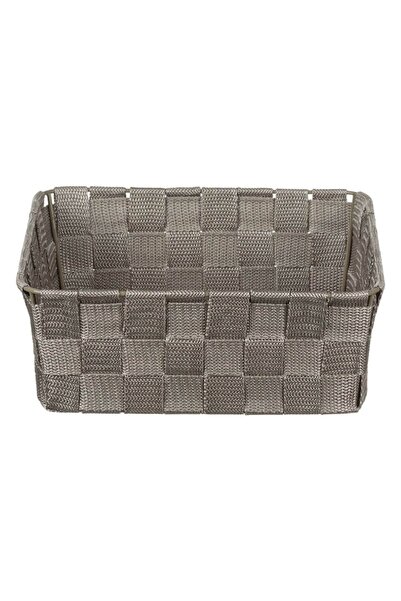 SHOPIENS Woven Storage Basket with Metal Frame, Taupe, 24x24x8.5 cm