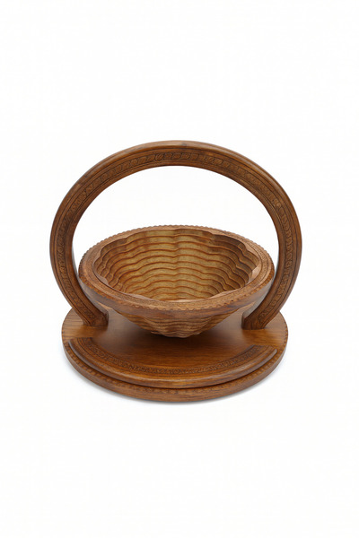 TSUMAB Handcrafted Wooden Foldable Fruit and Snack Basket with Handle