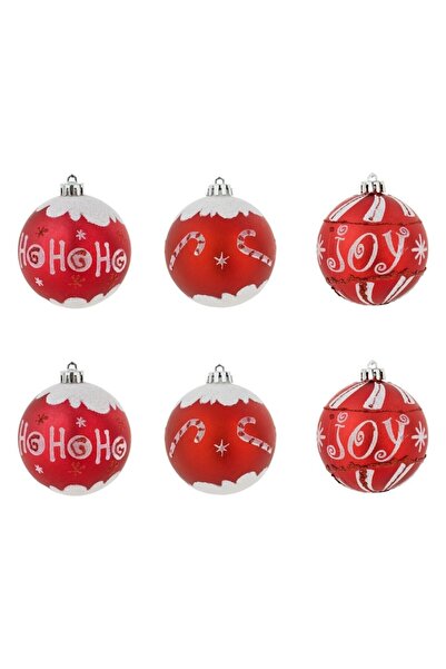 ANTBRO Set of Christmas Baubles, 'Ho Ho Ho' and 'Joy' Model, Plastic, Red and White, 8 cm, 6 Pieces