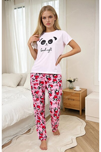 CARLA MARA Σετ γυναικεία πιτζάμα με κοντό μανίκι με σχέδιο Panda