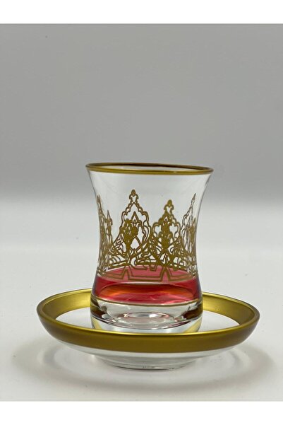 MEVLANA BAZAAR طقم أكواب شاي ذهبية مزخرفة لـ 6 أشخاص