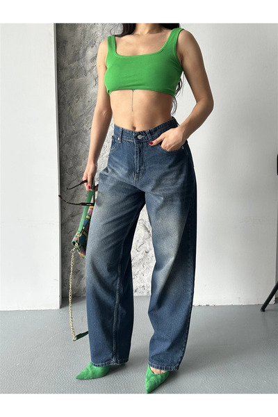 KAMİLKUNDURA Baggy süper taş bıyık yıkama kahve tint jeans pantolon d2007