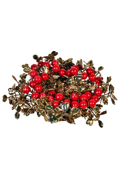 ANTBRO Inel decorativ de Crăciun, fructe roșii, 14 cm, sclipici auriu, pentru lumânări