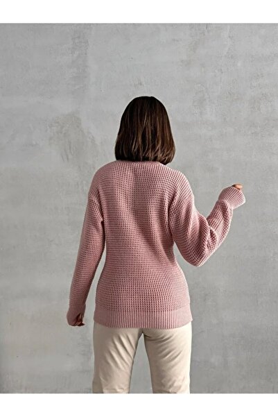 citystyle Women's Powder Buttoned Knitwear Sweater Crew Neck Long Sleeve Stylish Soft Textured