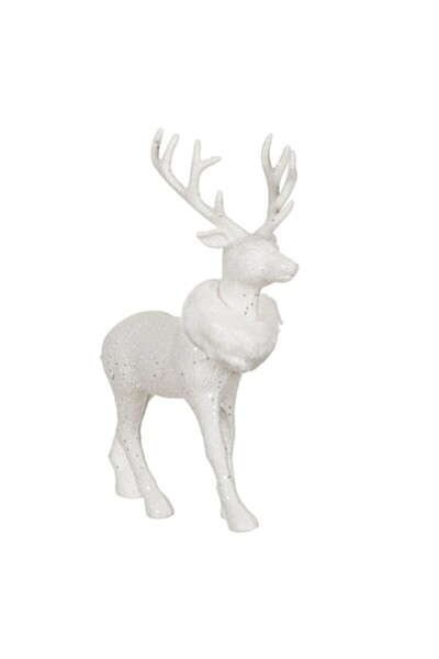 ANTBRO Decorative Christmas Figurine - Reindeer, White Glitter, White Fur, 27 cm, Plastic