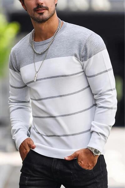 Oksit Santi Slim Fit Смугастий велосипедний комір Чоловічий трикотажний светр
