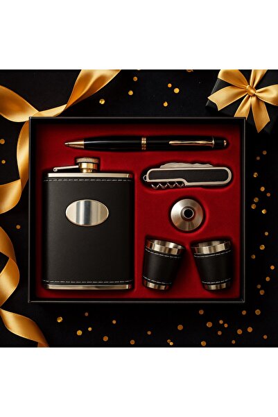 BiTon Toptan Özel Lüks Hediye Seti – Deri Kaplamalı Çelik Matara, 2 Shot Bard...