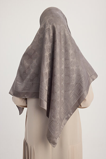 Wafa A1111 Jacquard Shiny Satin Scarf 110X110Cm - Smoked