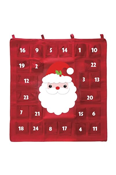 SHOPIENS Calendar de Advent de Crăciun cu buzunare, 24 de buzunare, poliester, roșu, 79x87 cm