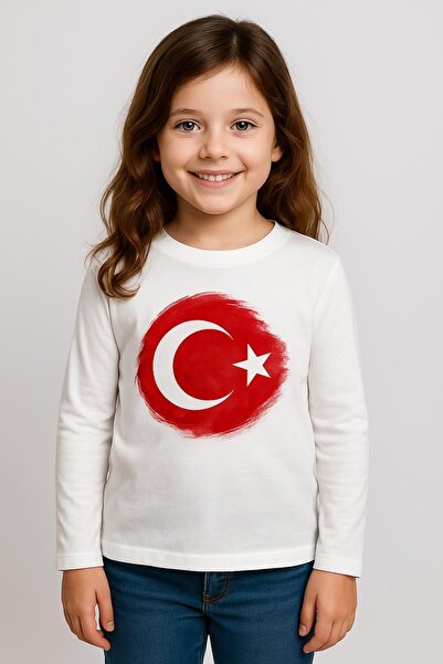Zeyland Erkek Çocuk Bayrak Baskılı Uzun Kol T-shirt - Beyaz