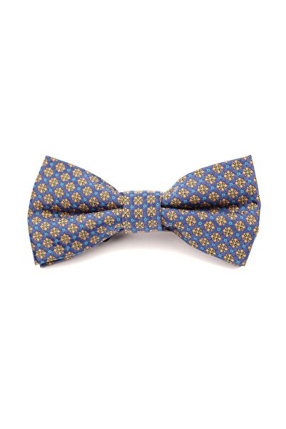 6AM Ceremony Classic blue bow tie with gold floral print