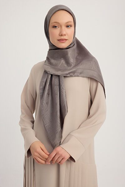 Wafa A1111 Jacquard Shiny Satin Scarf 110X110Cm - Smoked
