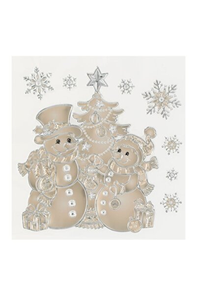 OEM Christmas Decorative Stickers - Snowman, Trees, Snowflakes, Beige Champagne, 18x23cm