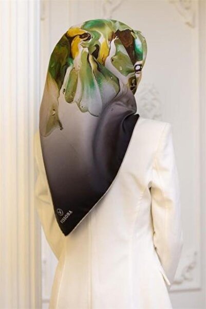 Vissona Μεταξωτό μαντήλι Tivil 51620 - 7 - 0037 - 0036 Μαύρο Χακί Μοτίβο Ακουαρέλας