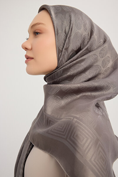 Wafa A1111 Jacquard Shiny Satin Scarf 110X110Cm - Smoked