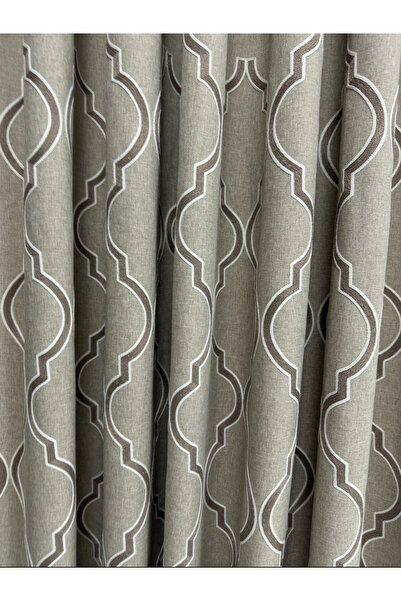 perkoz Kahve Etek Desen Vizon Zemin Fon Perde 1/2,5 Orta Pile