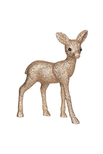 SHOPIENS Figurină decorativă de Crăciun - Cerb cu sclipici bej șampanie, 16 cm