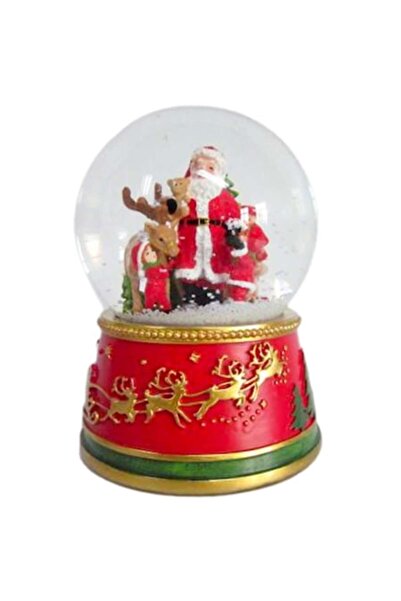 SHOPIENS Glob de zăpadă muzical cu Moș Crăciun și ren, 13 cm, multicolor