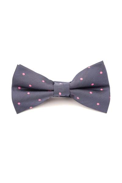 6AM Ceremony Navy blue pre-tied bow tie with pink polka dots made of silk