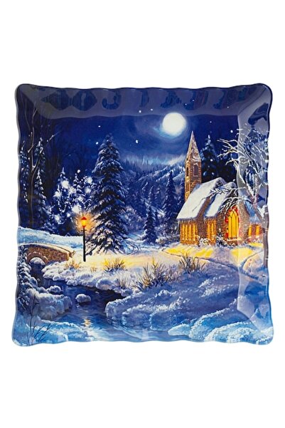 OEM Blue Night Christmas Glass Tray 30x30cm