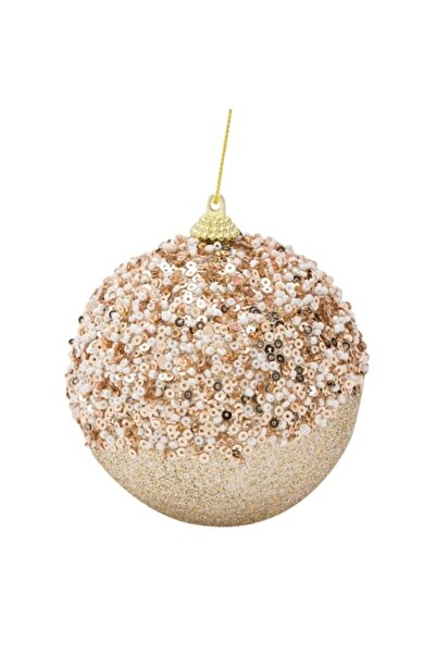 ANTBRO Glob decorativ de Crăciun, spumă, paiete, mărgele, sclipici, bej, 9 cm