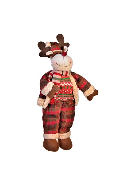 SHOPIENS Figurină de Crăciun - Cerb cu costum roșu în carouri, poliester, 48 cm