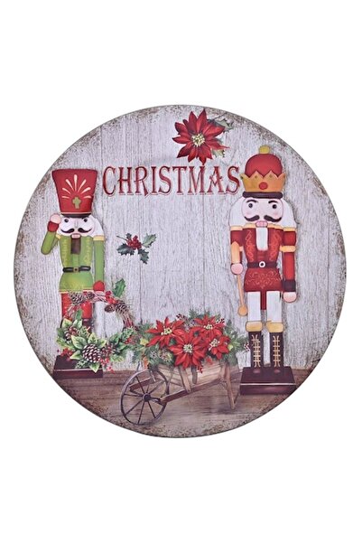 OEM Tavă decorativă de Crăciun, model cu soldăței din lemn și brăduți mici, d...