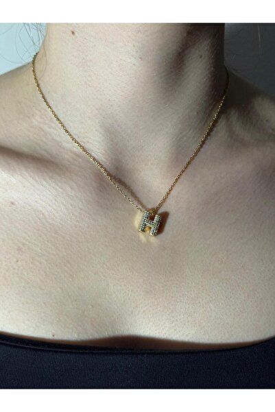 Sirena Accessories Gold Kaplama Zirkon Taşlı Harfli Kolye