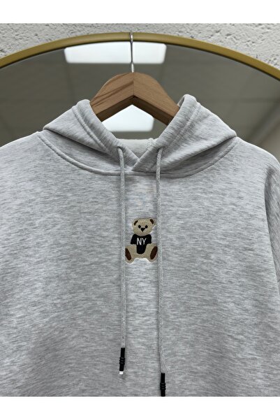 BENAHOLL Deloria Teddy Bear με τύπωμα Φούτερ με κουκούλα με 3 κορδόνια-CI8987 Γκρι