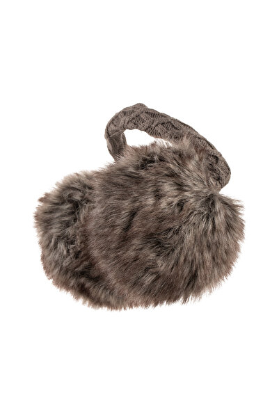 Nordbron Women's Brown Knitted Detailed Earflap Plush Lightweight Winter Foldable Band Fur