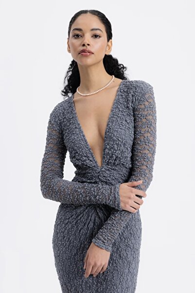 EsEs Boutique GRİ DANTEL MAKSİ ELBİSE