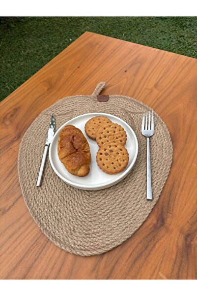 Home Inn Home Textile Natural Jute Rope Apple Shaped American Serving Tray - Supla 38X35 cm – Stylish and Rustic Touch