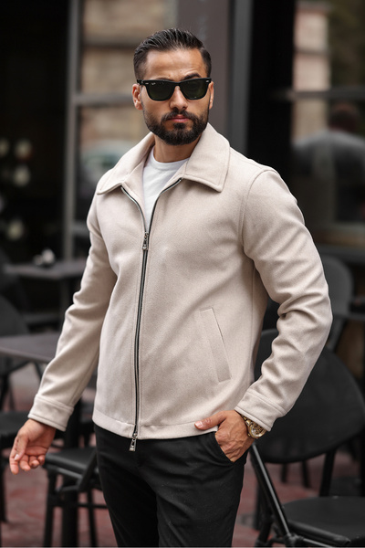 LUMAST Jachetă basic Kashemir cu design special cu fermoar dublu